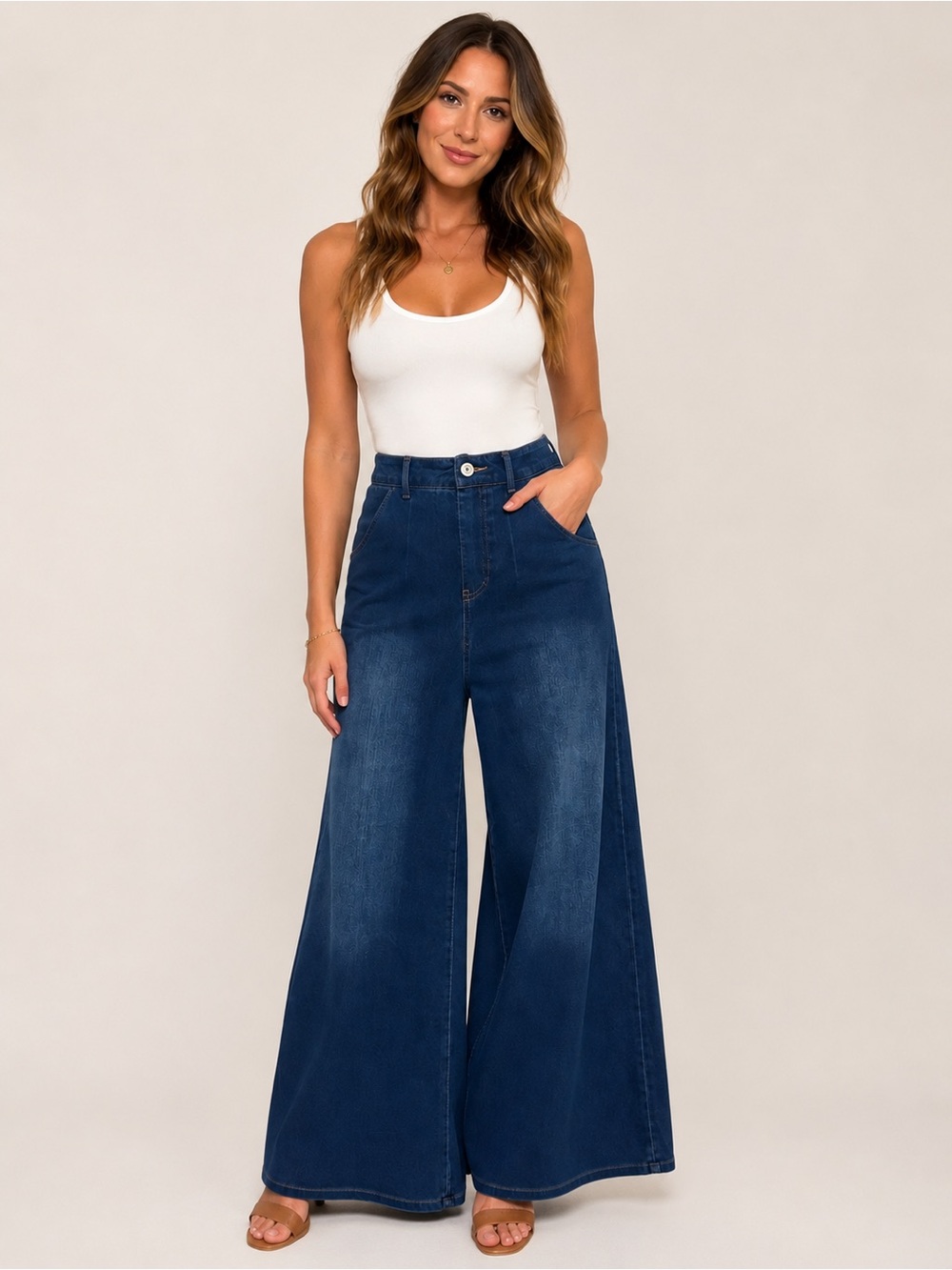 Halara High-Waist Wide Leg Pull on Jeans in Dark Blue